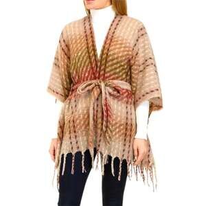 Vince Camuto Twill Stripe Belted Topper Ruana One Size Brown